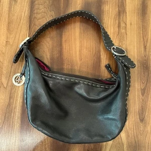Donald J Pliner Crescent Mocha/black Leather Shoulder Purse, Designer Handbag - Picture 1 of 14