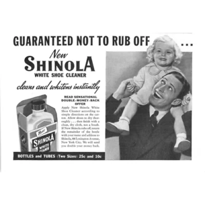 1936 Print Ad Shinola White Shoe Cleaner Guaranteed Not To Rub Off Cute Baby! - Image 1 of 2