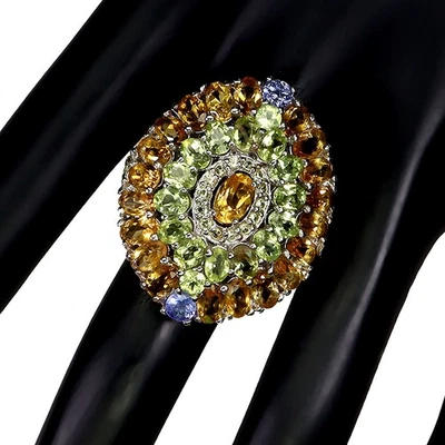 925 Sterling Silver Ring Oval Citrine 6x4mm Peridot Tanzanite Gemstone Jewelry 8 - Image 1 of 4