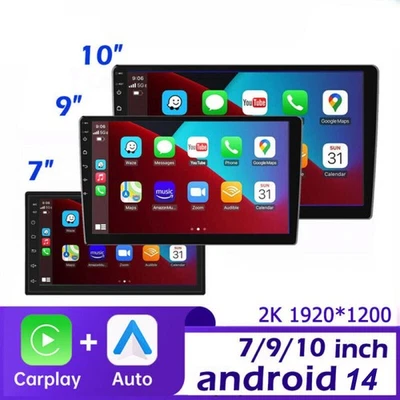 7/9/10.1" Android14 Carplay Car Stereo Radio GPS Navi WiFi BT 2+64GB Double 2Din - Image 1 of 4
