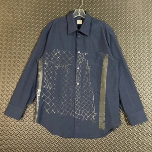 Armani Collezioni Navy Blue Abstract Graphic Print Button Up Shirt Men's Large L - Picture 1 of 10