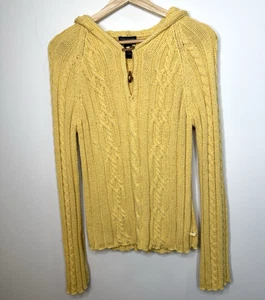 Y2K American Eagle Cable Knit Hoodie Sweater Womens Large Butter Yellow Chunky L - Picture 1 of 6