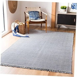  Montauk Collection Area Rug - 5' x 8', Ivory & Navy, Handmade Flat Weave Boho  - Picture 1 of 7