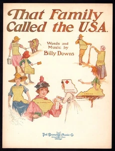 Vintage Noten 1919 Post WWI " The Family Called the U.S.A. " Billy Downs - Bild 1 von 1