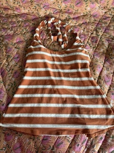 Robin Piccone Abi Streifen Burnt Orange Neckholder Tankini Oberteil M Schwimmen Quasten Neu mit Etikett - Bild 1 von 9