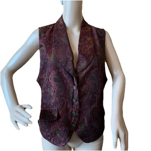 Vintage 90s Lizsport Liz Claiborne Tapestry Paisley Print Vest Womens 10 Maroon - Picture 1 of 15
