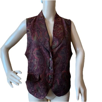 Vintage 90s Lizsport Liz Claiborne Tapestry Paisley Vest Waistcoat 10 Maroon - Image 1 of 4