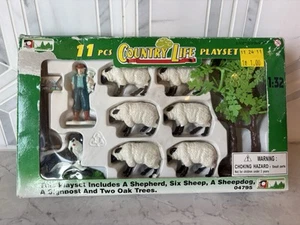 Country Life Playset 1996 1:32 Scale 11 Piece - Shepherd, Sheep, Sheepdog, Sign - Picture 1 of 4