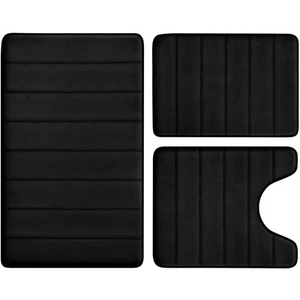 Black Memory Foam Bathroom Rug Set 3 Piece, Non Slip Extra Soft Absorbent Was... - Picture 1 of 9