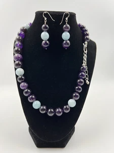 Jay King Amethyst Aquamarine Bead 20" Sterling Silver Necklace & Earrings MINT - Picture 1 of 9