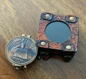 Solid Brass Boy Scouts Pocket Compass Gift - Picture 1 of 11