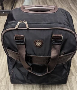 Brighton Black Cloth Brown Leather Wheeled Carry-On Travel Bag EUC - Picture 1 of 3