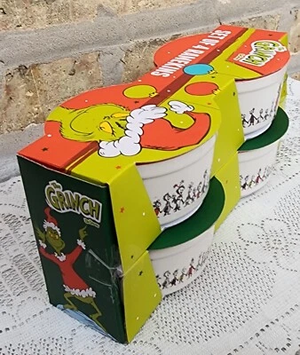 NEW Grinch WHOVILLE Christmas 4 SINGLE SERVE Ramekins Bowls Dessert Cups Baker Foto 1 de 4