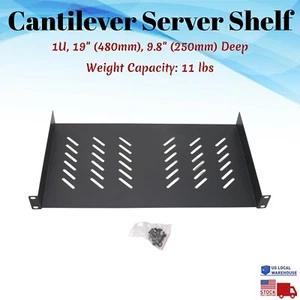 1U 19" Server Shelf Tray Vented Rack Mount 9.84" 210mm Deep Depth Network - Picture 1 of 8