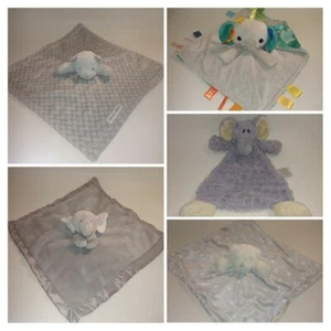 Lot 5 Security Blankets & Beyond Gray Elephant Bear Baby Boy Taggies - Picture 1 of 7