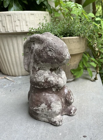 Vtg 7” Little Brown Bunny-Rabbit-Concrete/Cement-OLD Chippy Heavy Garden Statue Cover