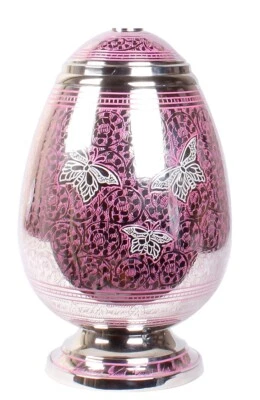 Cremation Adult Ashes Large Urn Funeral Memorial Pink Butterflies Egg Shape Urn - Image 1 of 3