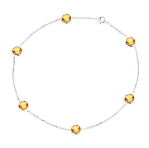 14K White Gold Anklet Bracelet With Citrine Gemstones 11 Inches