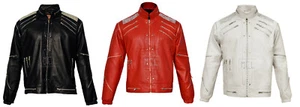 Michael Jackson Beat It MJ weiß, rot & schwarz Herren Lederjacke - alle Größen - Bild 1 von 20