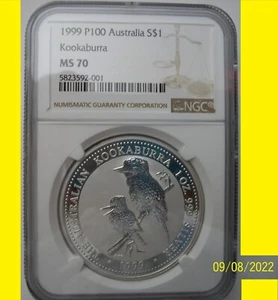 1999 Australia Kookaburra NGC MS70 1 oz Silver LOW pop RARE AND DESIRABLE  - Picture 1 of 4