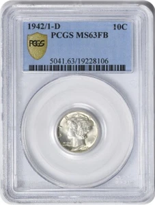 1942/1-D Mercury Silver Dime MS63FB PCGS - Picture 1 of 4
