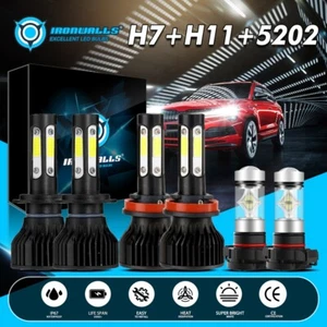 4-Sides H7+H11 LED Headlight+5202 Fog Bulbs Combo 6500K For GMC Acadia 2007-2012 - Picture 1 of 12