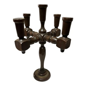 "Candelabro candelabro de madera vintage de 5 brazos centro de mesa de madera 14"" H" - Imagen 1 de 8