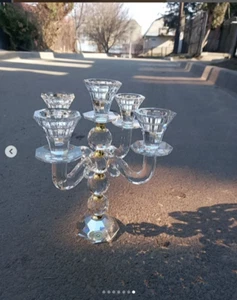 A luxurious crystal candlestick for five candles.  Made of clear crystal with el - Picture 1 of 7