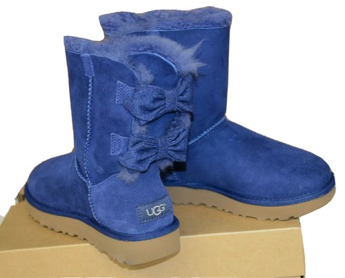 LI NING Stivali corti nuovi UGG taglia 5 fiocco brigette scamosciati blu pelle di pecora linea UGGpure