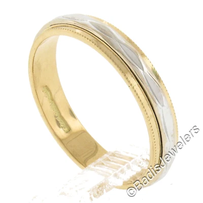 Classic 18k TT Gold Faceted Center w/ Milgrain Eternity Stackable Band Ring - Image 1 of 4