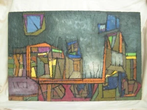 J BESNARD FRENCH CUBIST OIL PAINTING ON HARDBOARD,SIGNED,1970s YEARS. - Picture 1 of 12