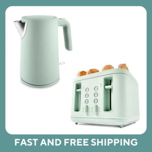 Electric Kettle And Toaster Set Combo Deal Stainless Steel Green Soft Touch Pack - Picture 1 of 10