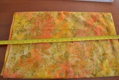 By 1/2 Yd, Green Leaves on Orange & Yellow Batik, Moda/Paradise/4512 11, M8802 - Image 1 of 4