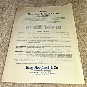 1920 SHANE BROS. & WILSON CO. Prospectus 6% Serial Gold Notes KING HOAGLAND - Picture 1 of 5