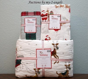 Pottery Barn Kids HERITAGE SANTA Twin Quilt + Sham + Organic Cotton Sheet Set - Picture 1 of 1