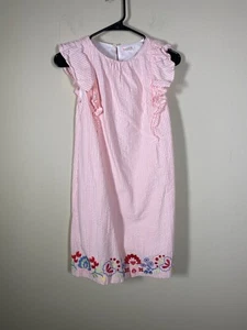 Crewcuts Girls Embroidered Seersucker Dress Pink White Floral Design 12 cute - Picture 1 of 5