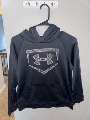 Sudadera con capucha Under Armour de béisbol para niños jóvenes talla L negra con logotipo de camuflaje bolsillo frontal Foto 1 de 4