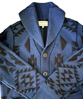 Lucky Brand X Yellowstone Knit Shawl Cardigan Sweater Southwestern Blue Mens S - Image 1 of 4