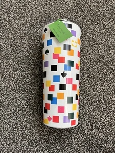 Kate Spade New York Scattered Checks Stainless Steal Water Bottle & Straw - New - Foto 1 di 3
