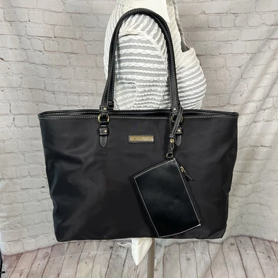 Tommy Hilfiger Grande Cuero Negro Nylon Bolso de Hombro Bolso de Mano con Bolsa Nuevo sin Etiquetas Foto 1 de 4