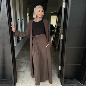 Muslimischer offener Kimono Cardigan für Damen 2-teiliges Set langer Rock Abaya Dubai Kaftan Kleid - Bild 1 von 25
