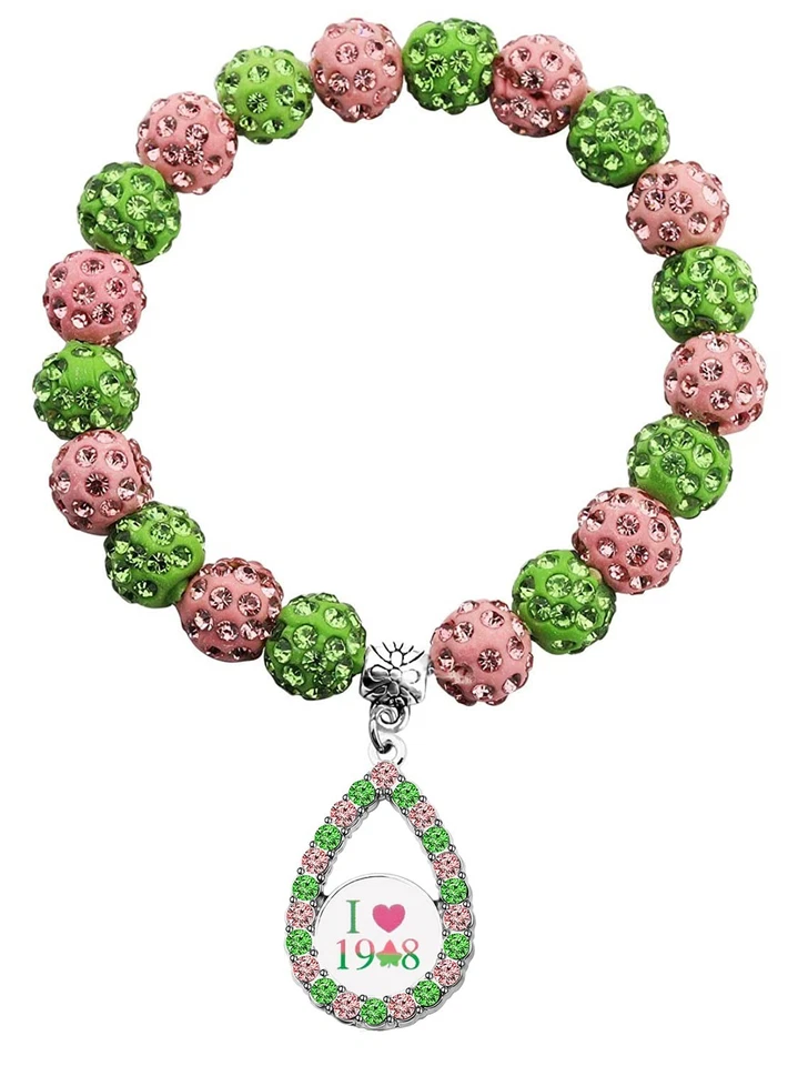 Pulsera Sorority Parafernalia Regalo I Love Sorority Rosa y Verde Joyería Gree Foto 1 de 4
