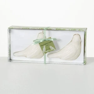 Vance Kitira Glazed White Bird Candles Box Set of 2 New - Picture 1 of 2