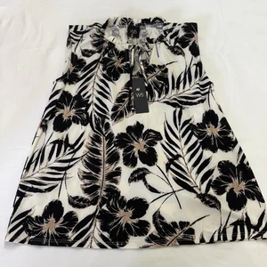 W5 Anthropologie Cream Black Sleeveless Palm Tree Tropical Resort L NWT SAMPLE - Picture 1 of 6