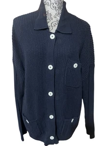 J Jill Strickjacke Pullover Baumwolle Viskose Mischung Strick Knopfleiste Taschen Damen L - Bild 1 von 6