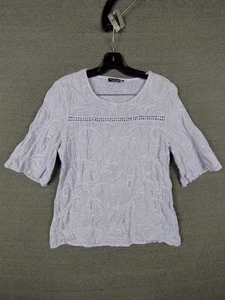 Fransesca Bettini Womens Shirt Small Purple Linen Embroidered Floral Made Italy - Picture 1 of 7