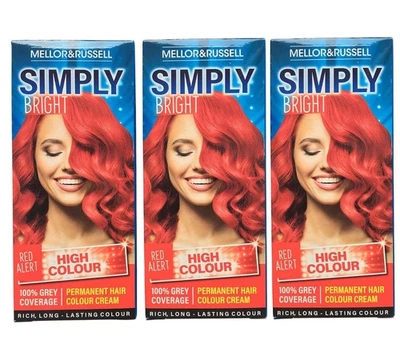 3x Mellor & Russell Simply Bright Red Alert Permanent Hair Dye – Vibrant Colour