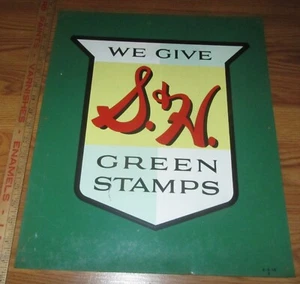 vintage We give S&H Green Stamps metal sign, S & H advertising, 15" x 18" R-8-58 - Picture 1 of 5