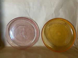 Set of 2 -- Littala Kastehelmi Plates, 1 Orange & 1 Rose colored. 9.5" diameter - Picture 1 of 8