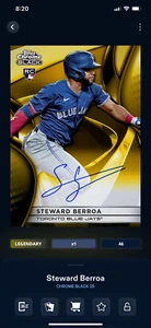 DIGITAL Topps Bunt Chrome Black 25 Steward Berroa Gold Signature 50cc Rookie RC - Foto 1 di 2